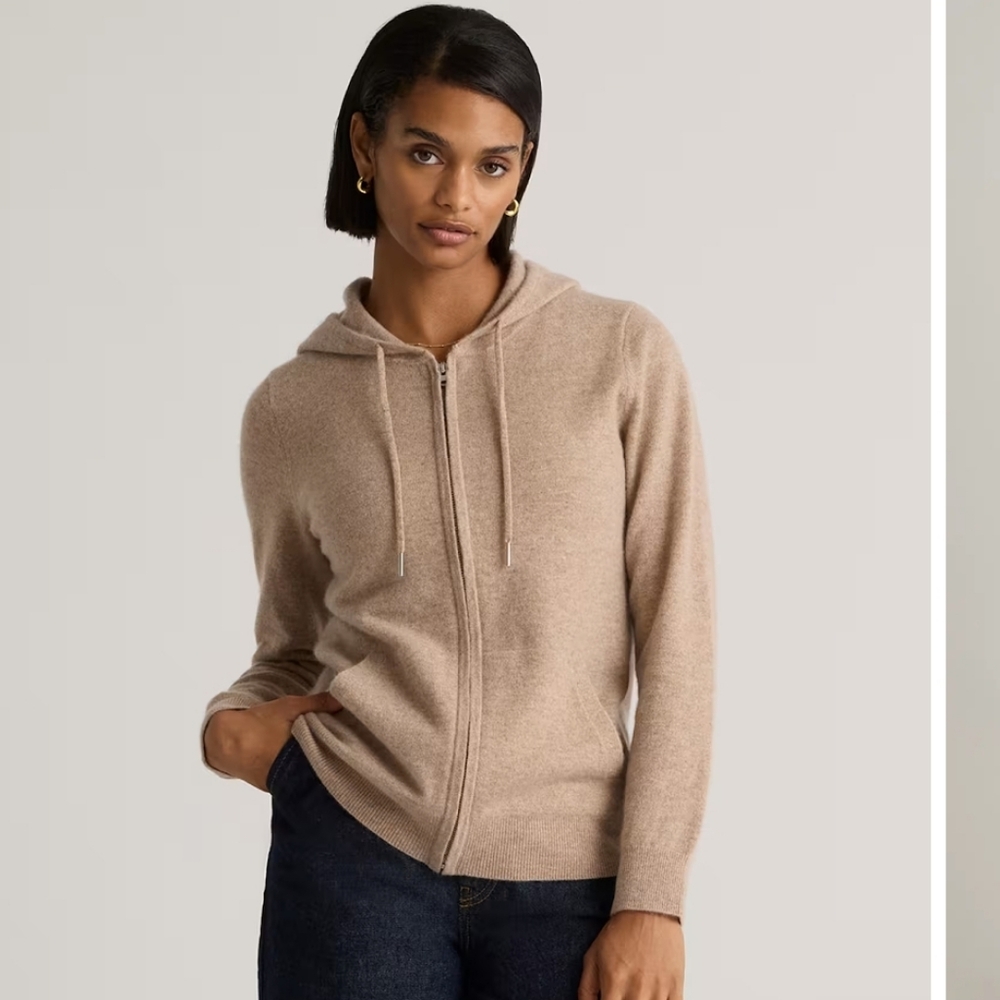Quince Mongolian Cashmere Full-zip Hoodie - Oatmeal